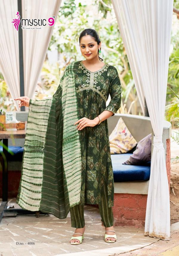 Mystic 9 Heena Vol 4 Rayon Kurti Bottom With Dupatta Collection